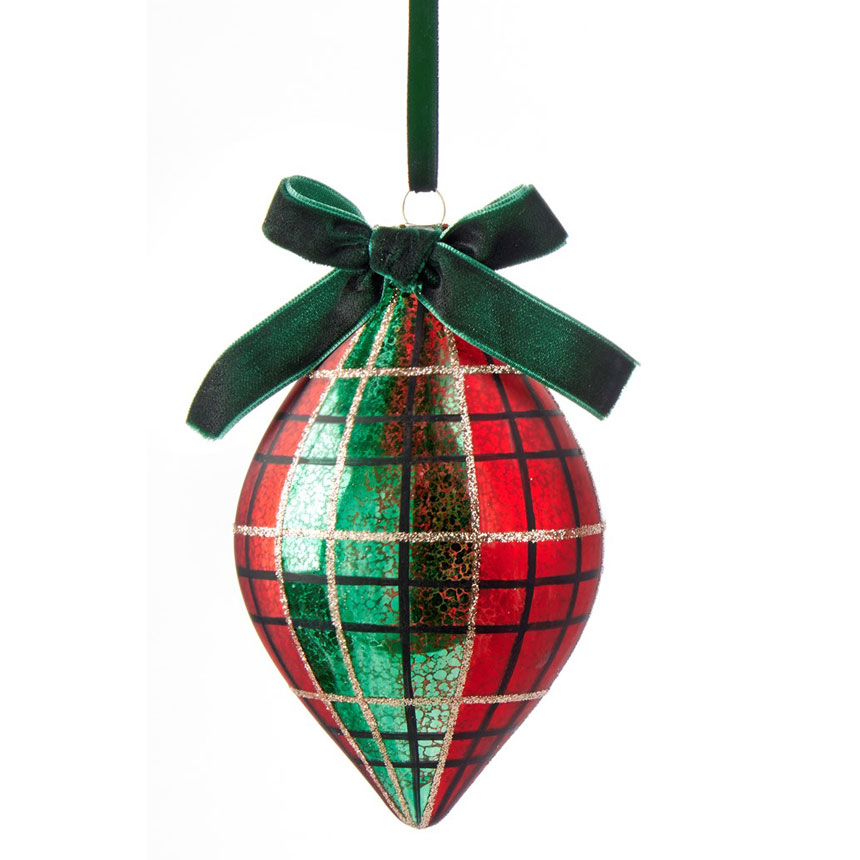 Green & Red Glass Finial Ornament