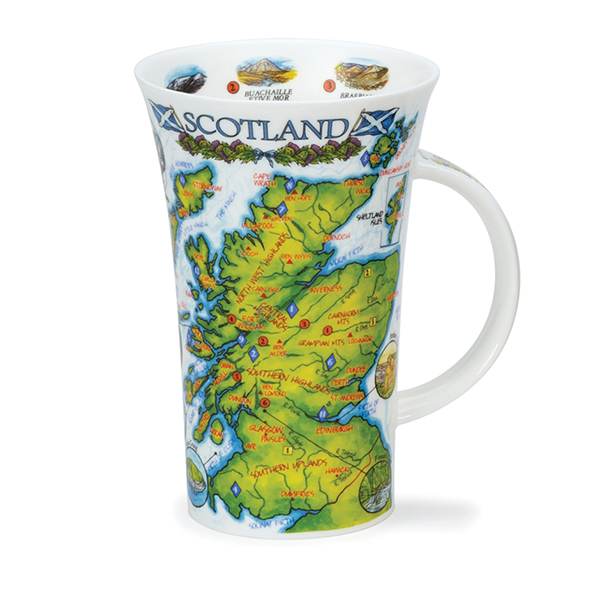 Scotland Mug with Map and Famous Places from Dunoon Pottery