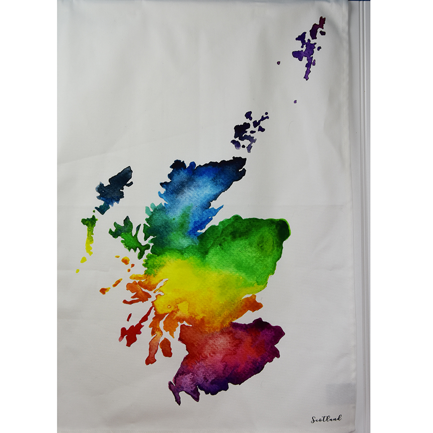 SALE Watercolor Scotland Map Cotton Teatowel
