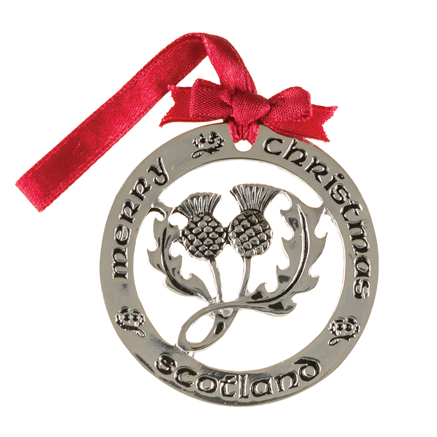 Silver plated Merry Christmas Thistle Ornament