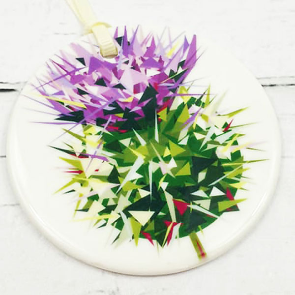 SALE Spear Thistle Ornament on Ceramic Disk 2.75 inches