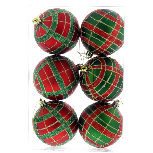 Set of Six Tartan Christmas Balls - Shatterproof