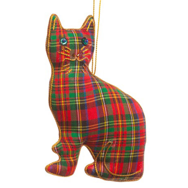 Tartan Cat Ornament - 4.25" tall
