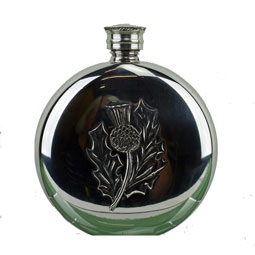 Round Thistle Flask - Pewter