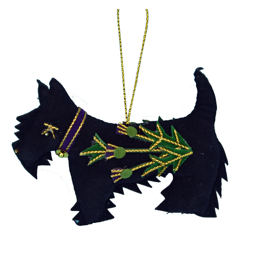 Black Scottie Dog with Thistle Embroidery