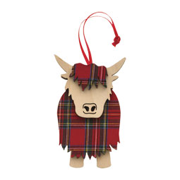 Hamish - Tartan & Wood Highland Cow Ornament