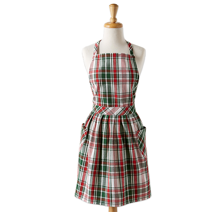 Yuletide Plaid Apron - waist ties and two pockets