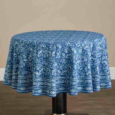 Round Floral Indigo Tablecloth