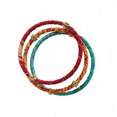 Recycled Sari Wire Wrap Bangles - Set of 3