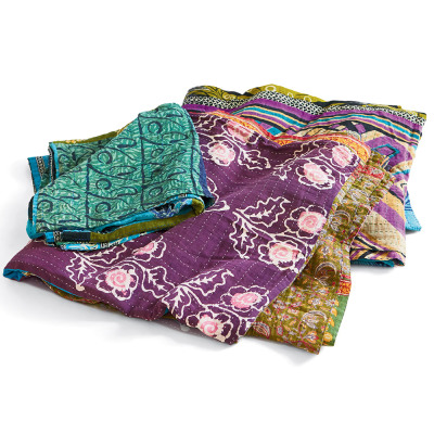 Cool Kantha Patchwork Square Throw