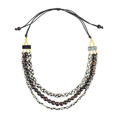 African Batik Triple Strand Necklace