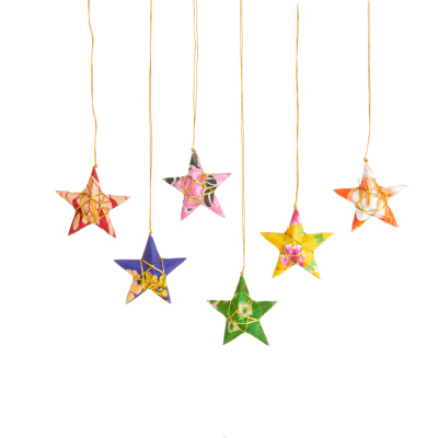 Recycled Sari Star Ornaments - Set of 6