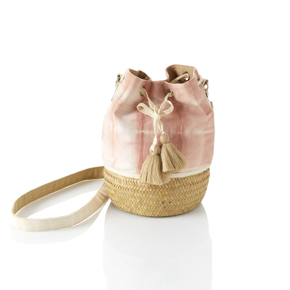Peach Shibori & Seagrass Bucket Bag