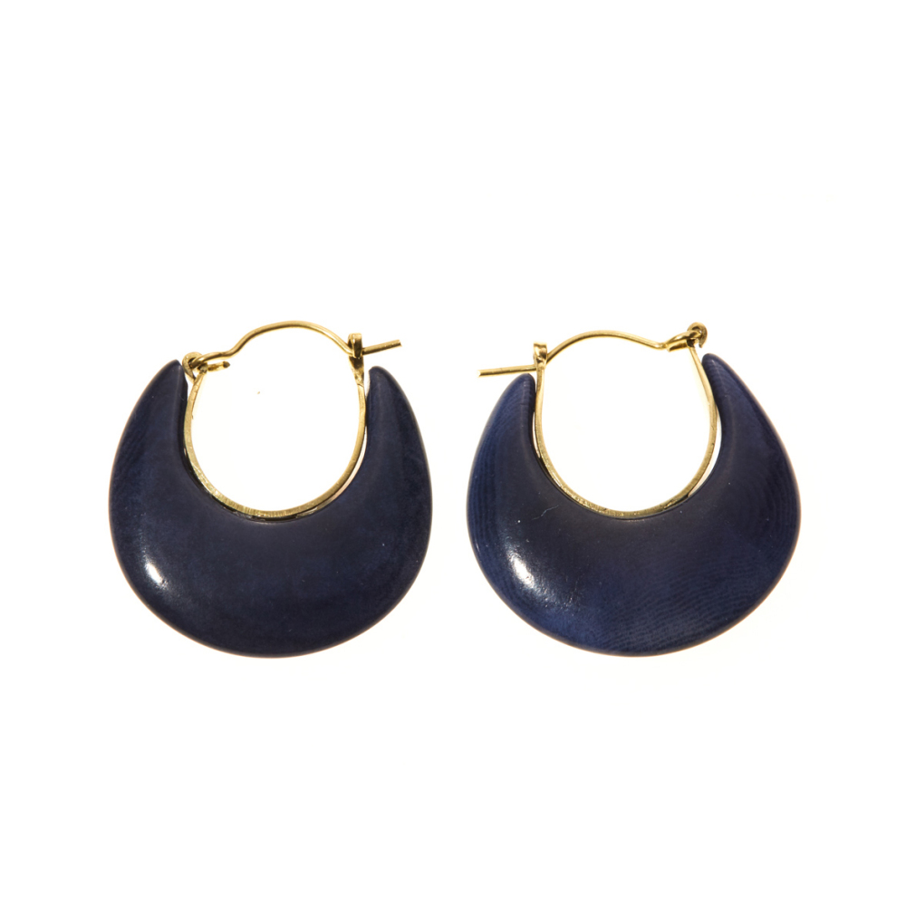 Cobalt Tagua Crescent Earrings 