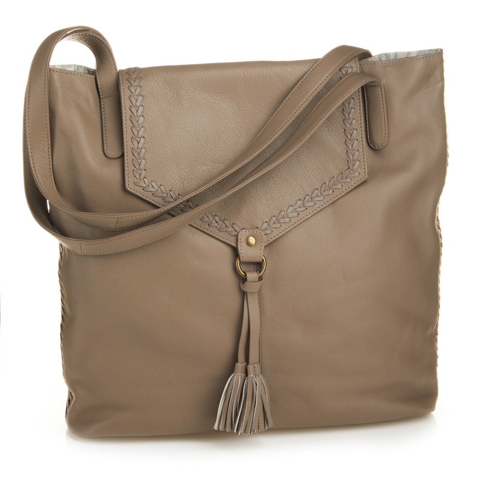 Laced Leather Tote - Taupe