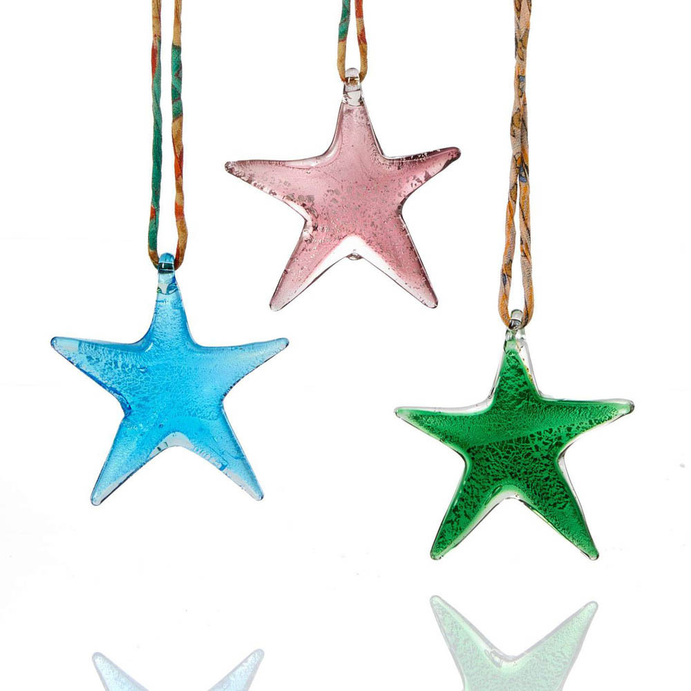 Recycled Glass Star Ornaments - Set of 3