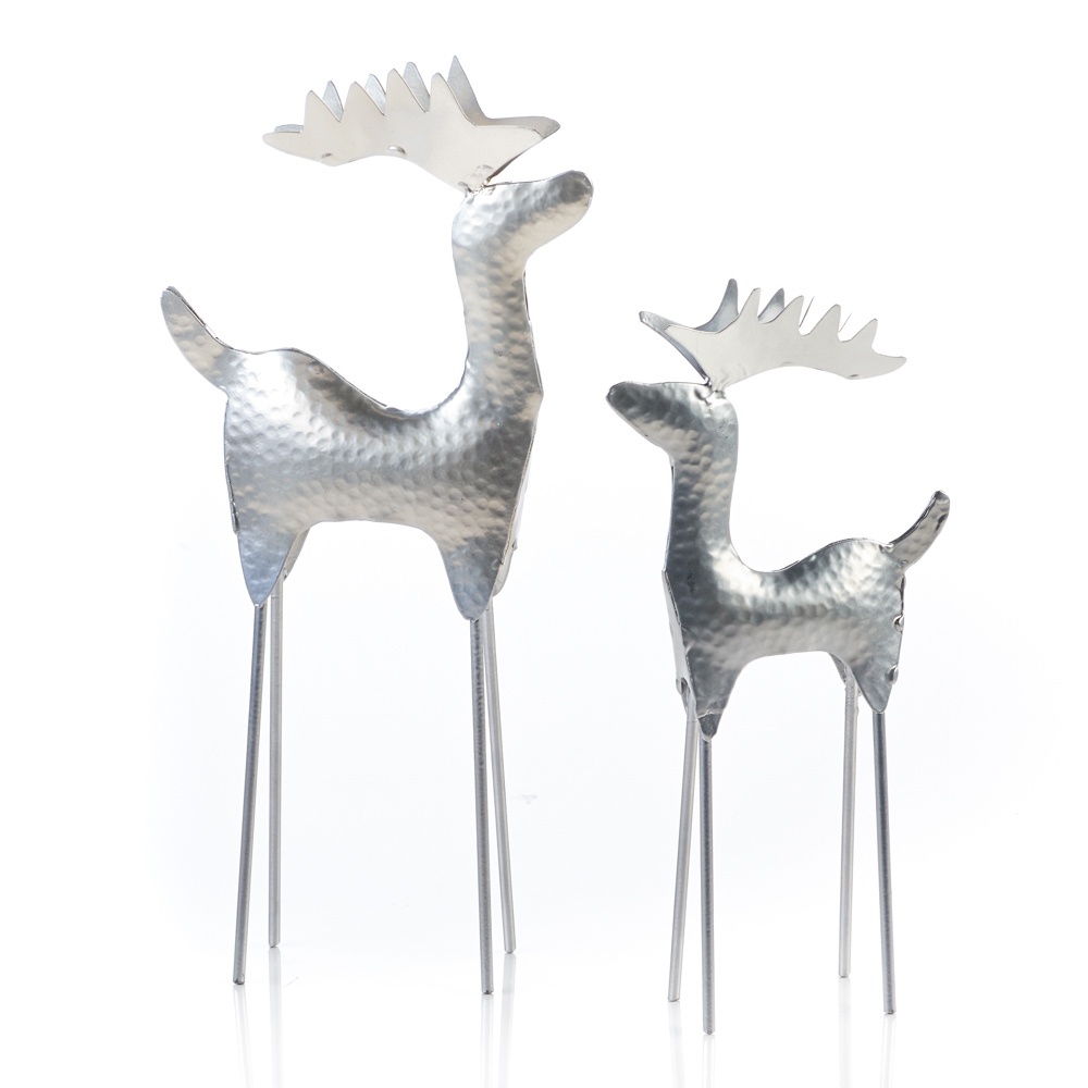 Hammered Silver Reindeer - Set of 2 
