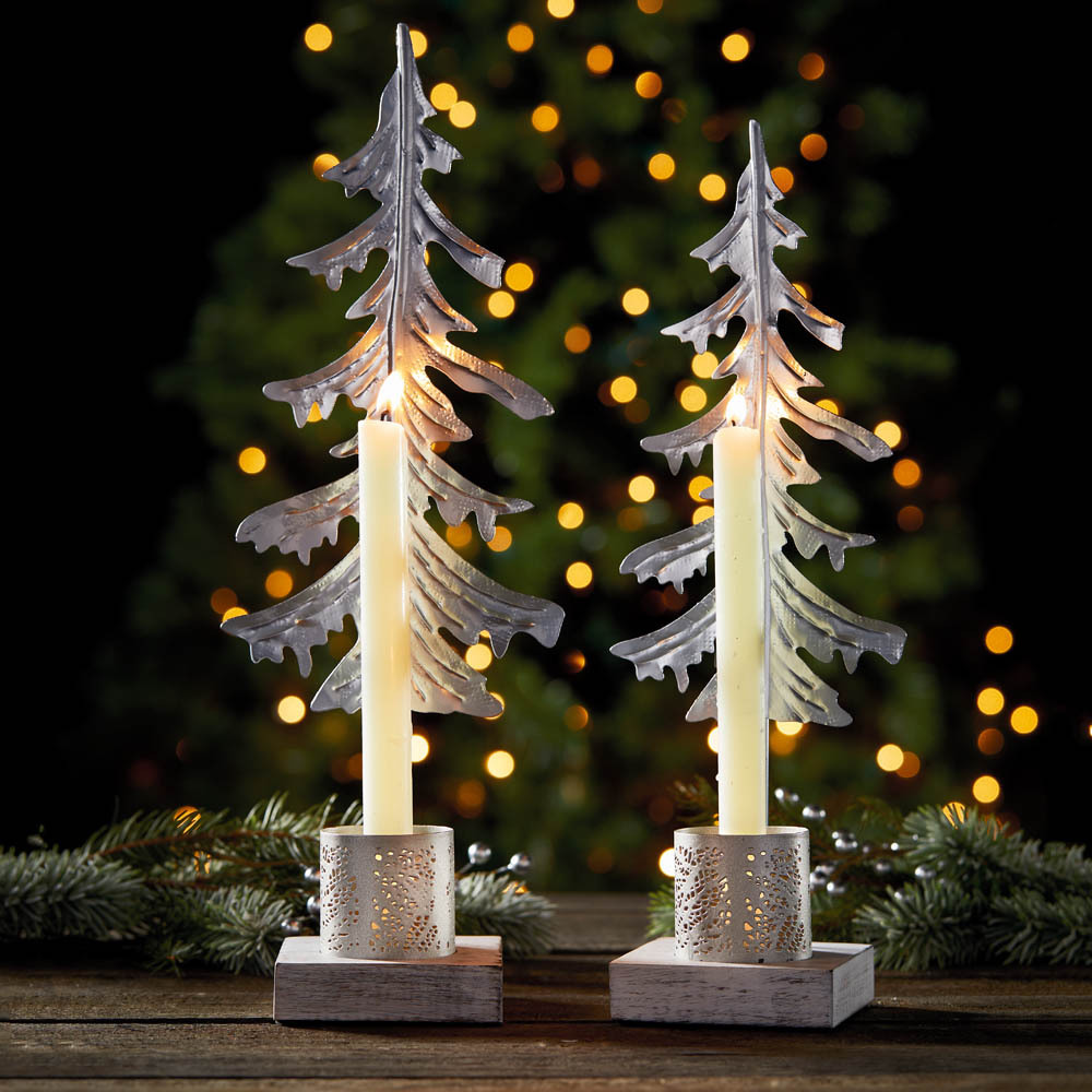 Silver Pine Candle Stands
