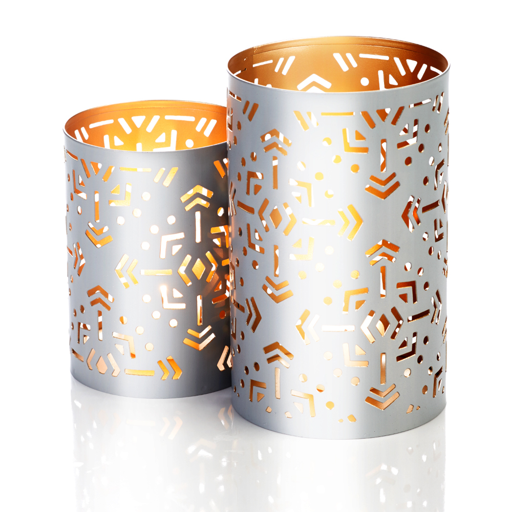 Silver Geo Snowflake Lanterns - Set of 2