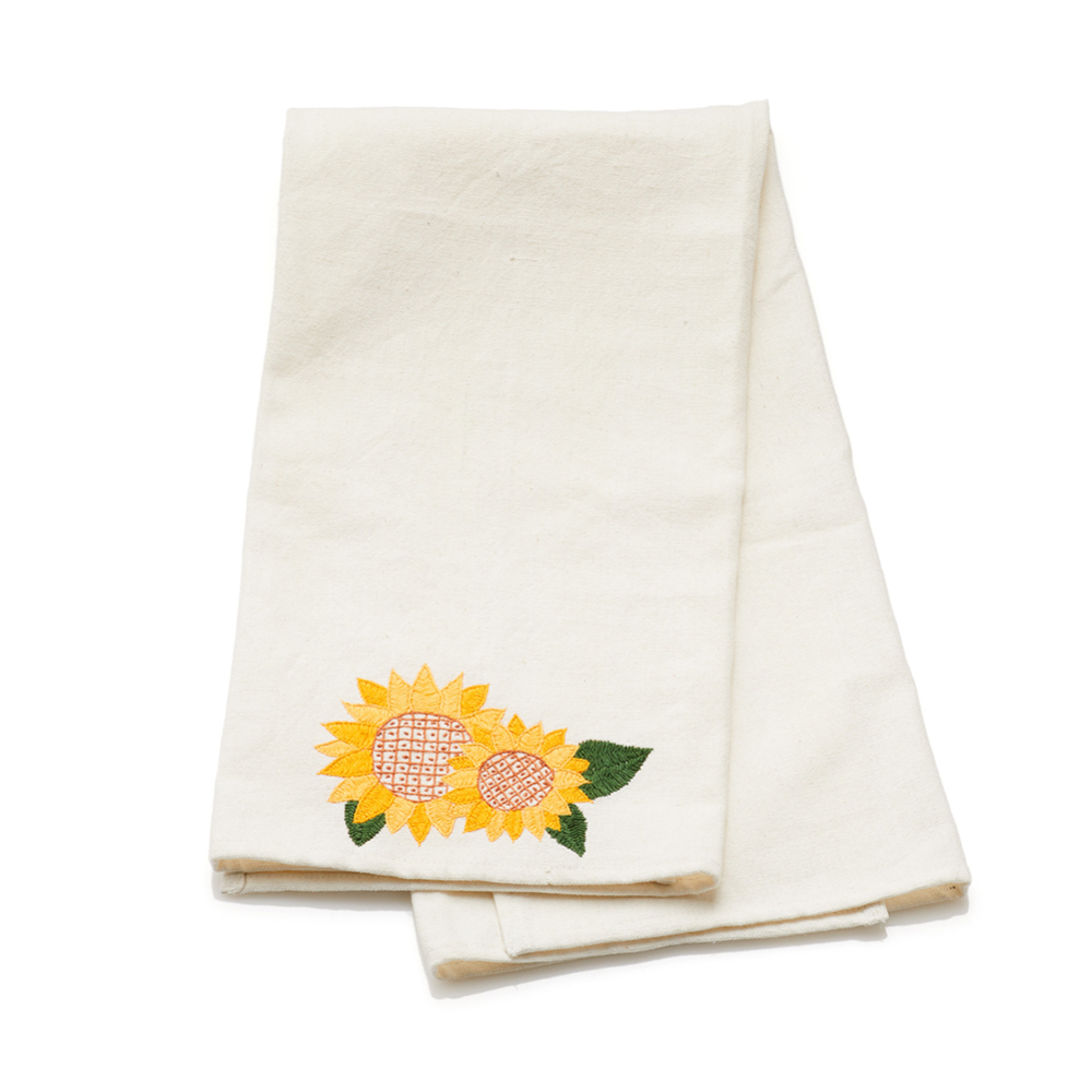 Embroidered Sunflower Tea Towel