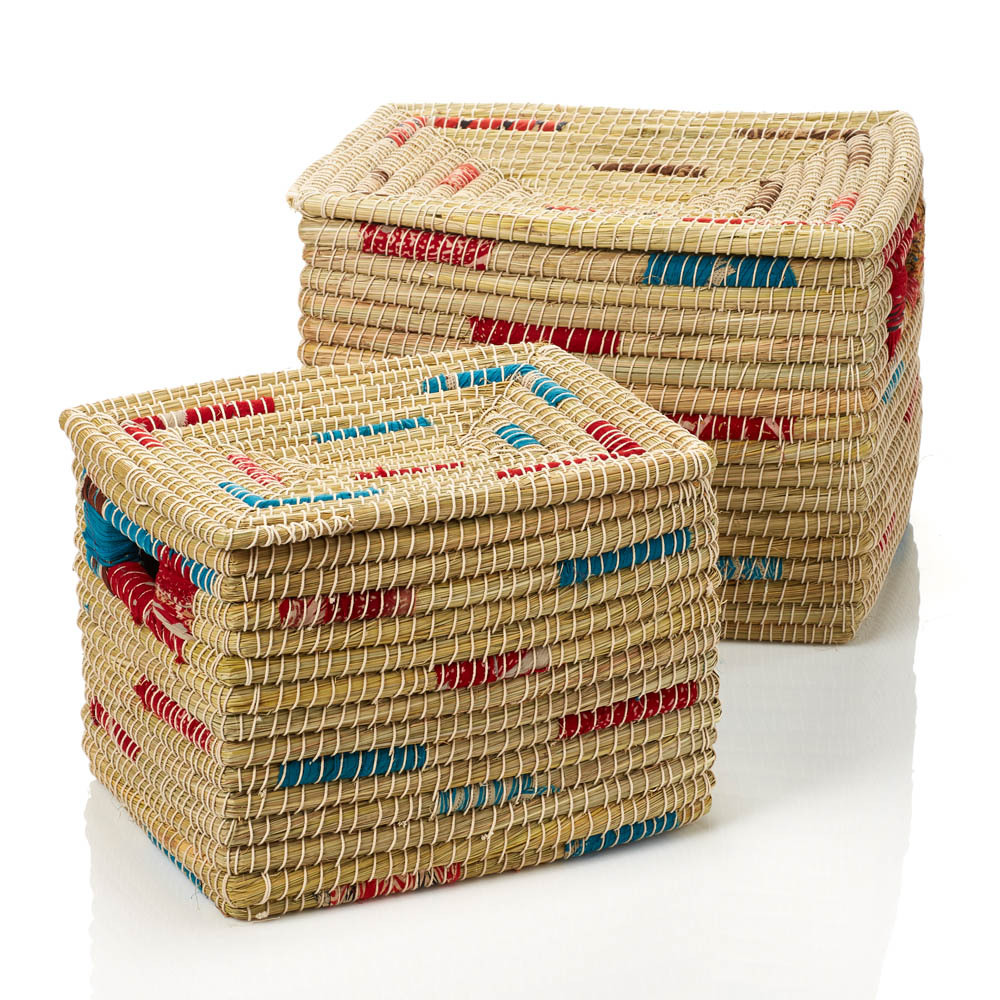 Rectangular Chindi Stripe Baskets - Set of 2