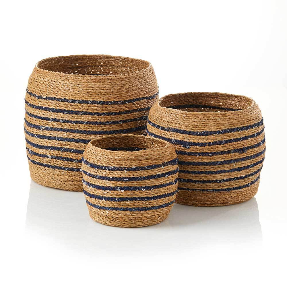 Dhaka Denim Striped Baskets - Set of 3