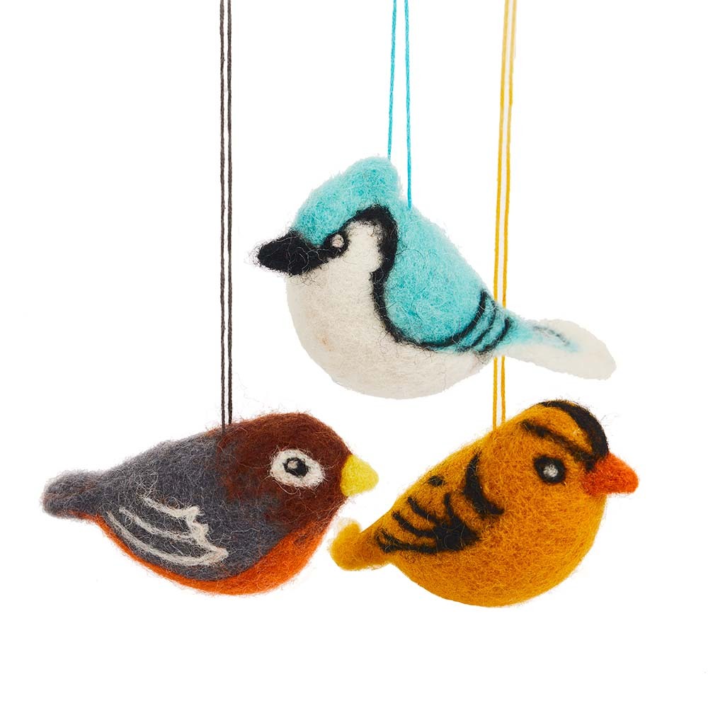 Felted Bird Ornaments - Set of 3