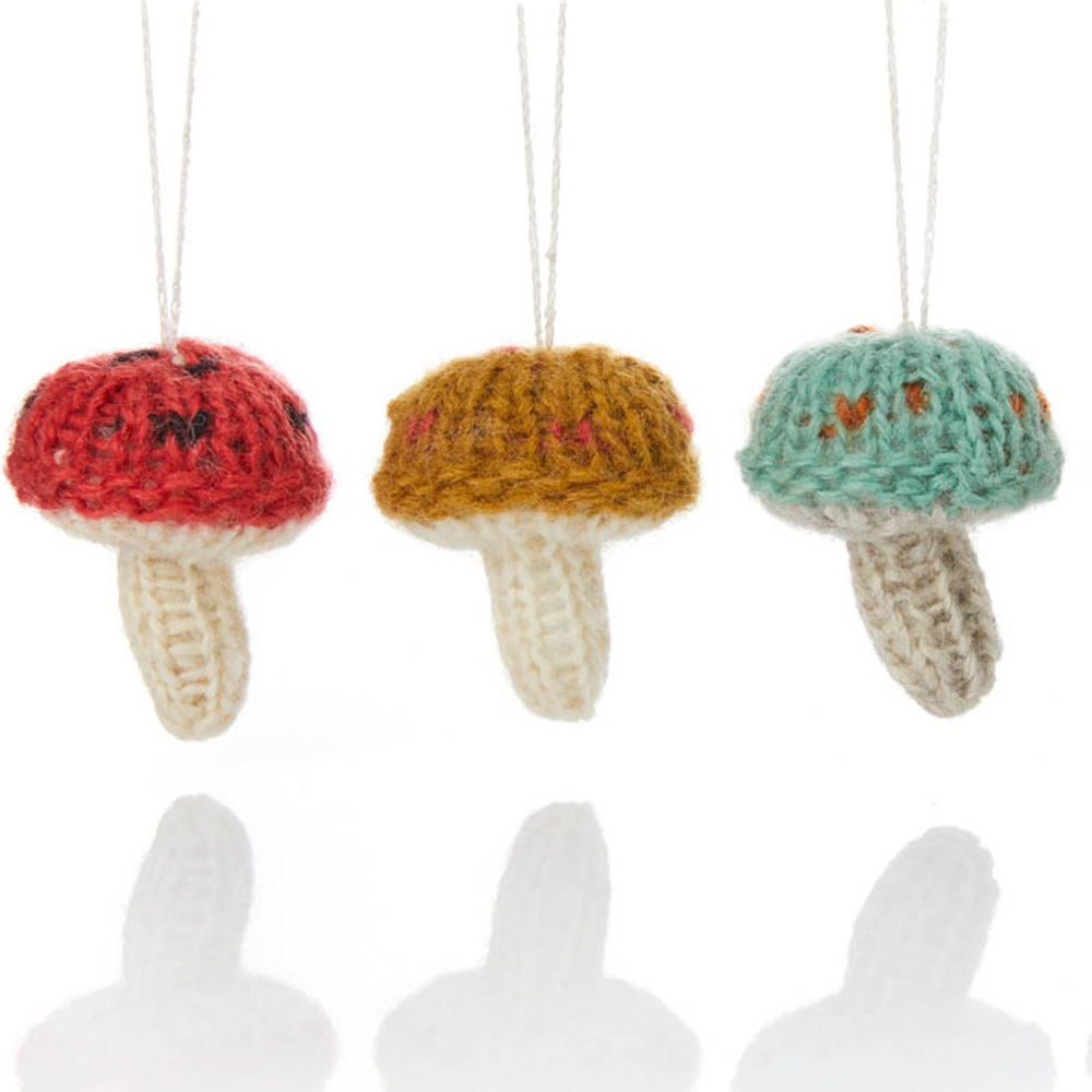 Mushroom Patch Knit Ornaments - Set of 3