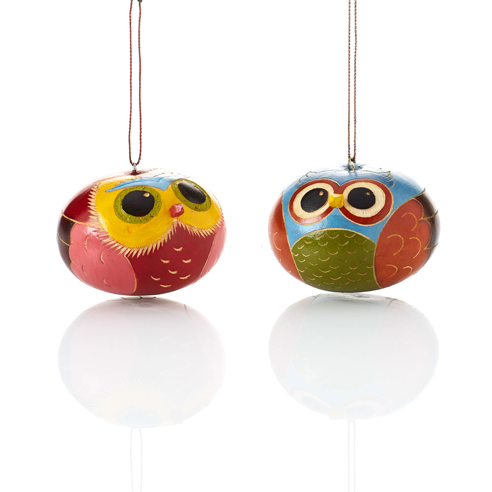 Brilliant Owl Gourd Ornaments - Set of 2