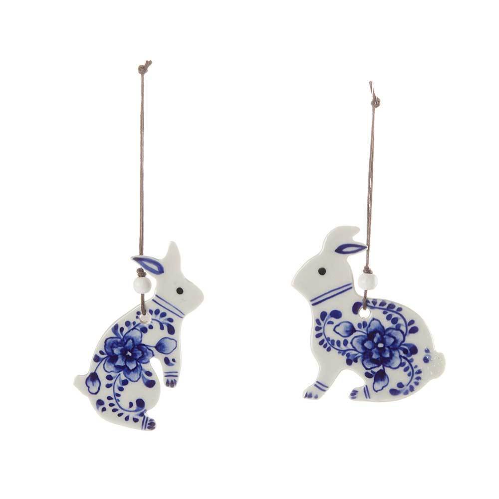 Indigo Bloom Bunny Ornaments - Set of 2
