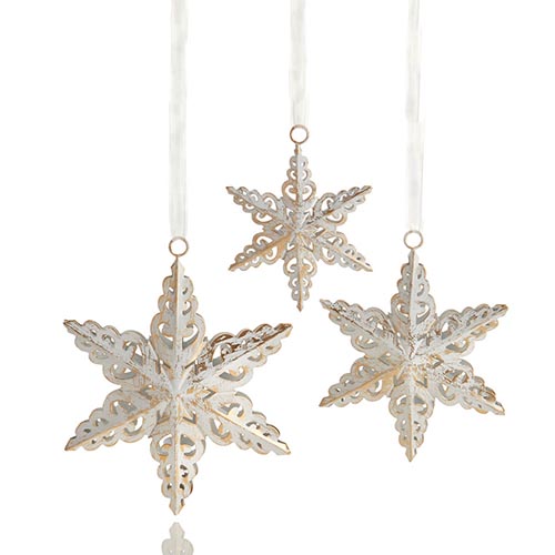 Antique White Snowflake Ornaments - Set of 3