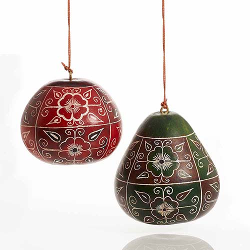 Floral Motif Gourd Ornaments - Set of 2