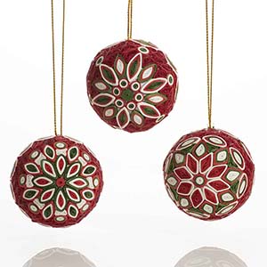 Crimson Quilled Ball Ornaments - Set of 3