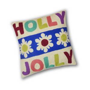 Product Image of Blue Holly Jolly Snowflake Crewelwork Pillow