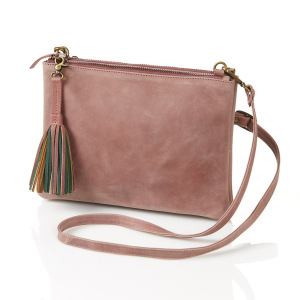 SERRV Leather Crossbody Purse in Tan Colorblock