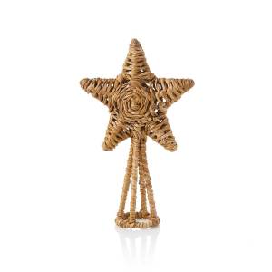 Rattan Star Golden Christmas Tree Topper Woven Straw Star