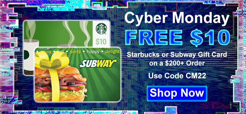 Free $10 Starbucks or Subway Gift Card on a $200+ order