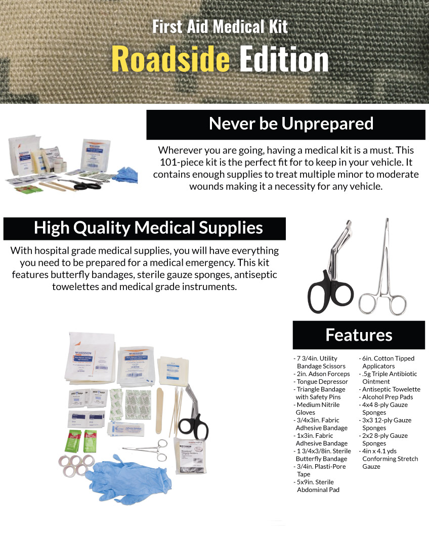 103 piece Roadside First Aid Wound Care Kit Features