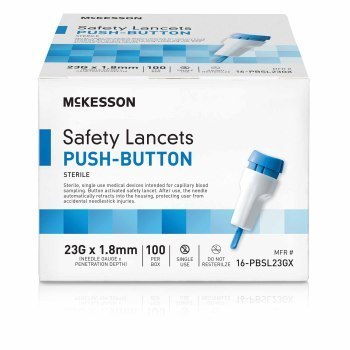 LANCET,SAFETY PUSH-BUTTON 23GNDL 1.8MM LF BLU,100/BX