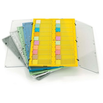 SLIDE FILE FOLDER WITH CLEAR HINGED LID,20-PLACE,HIPS/SAN,GREEN,12/CS
