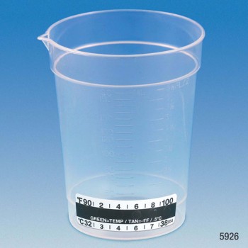 SPECIMEN CONTAINER,6.5OZ,PP,ATTACHED THERMOMETER STRIP,500/CS