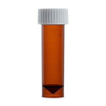 TRANSPORT TUBE,5ML,WITH SEPARATE SCREW CAP,AMBER,PP,CONICAL BOTTOM,SELF-STANDING,MOLDED GRADUATIONS,1000/CS