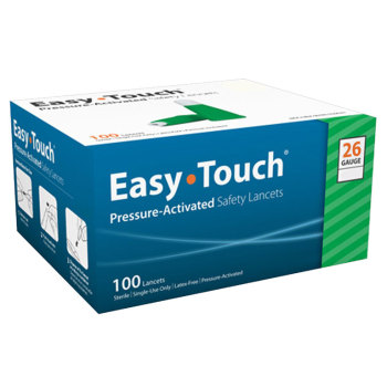 LANCETS,SAFETY,PRESSURE ACTIVATED,EASYTOUCH,26GX1.8MM,100/BOX