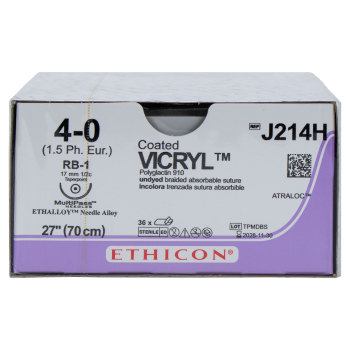 SUTURE,VICRYL POLYGLACTIN 910,4-0,RB-1,27IN,UNDYED,36/BX