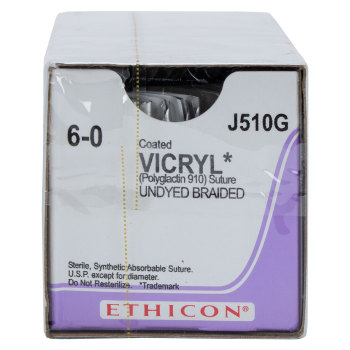 SUTURE,VICRYL POLYGLACTIN 910,6-0,PS-6,18IN,UNDYED,12/BX