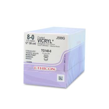 SUTURE,VICRYL POLYGLACTIN 910,8-0,DBL ARMED TG 140-8 TG 140-8,12IN,VIOLET,12/BX