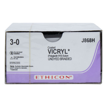 SUTURE,VICRYL POLYGLACTIN 910,3-0,CP-2,27IN,UNDYED,36/BX