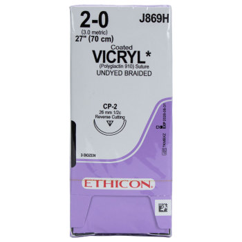 SUTURE,VICRYL POLYGLACTIN 910,2-0,CP-2,27IN,UNDYED,36/BX
