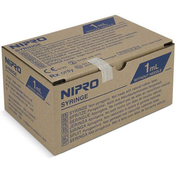 Nipro Tuberculin Syringe, 1mL, Luer Lock, 100/BX