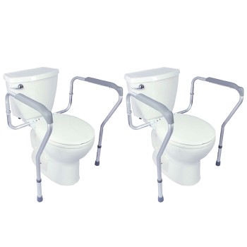 RAIL,SAFETY,TOILET,ADJUSTABLE,PADDED,FITS ANY TOILET W/NO DRILLING,2 PACK